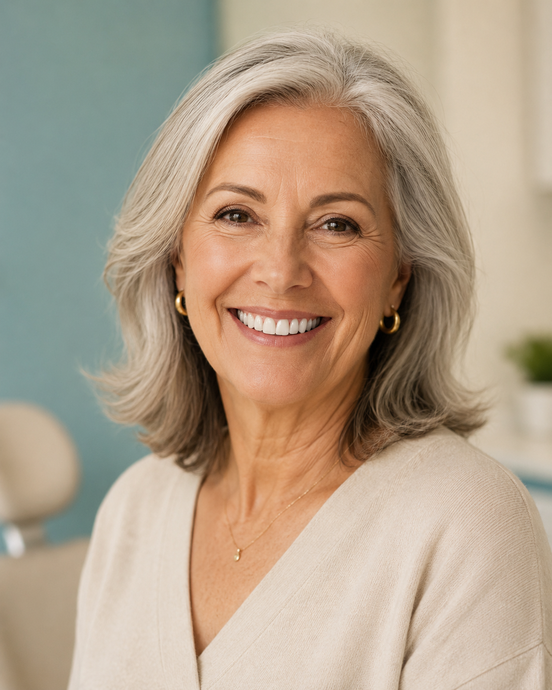 Smiling patient with restored natural-looking dental implants at InStyle Dental Group, Houston